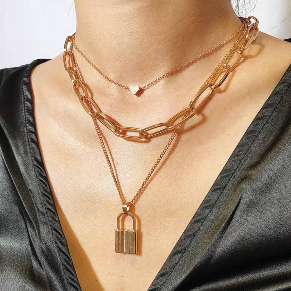 Multi-Layer Lock Pendant Necklace